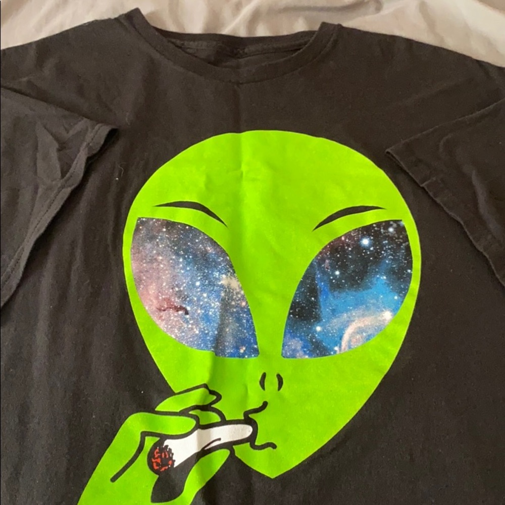 plain black shirt with alien smoking on the front